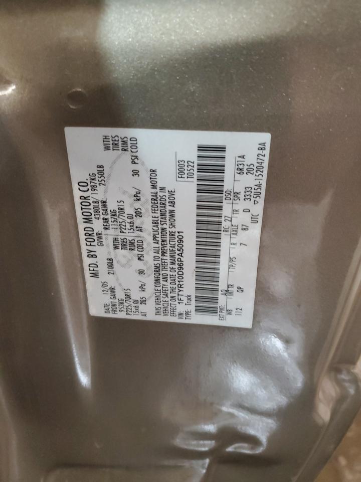 2006 Ford Ranger VIN 1FTYR10D96PA50901 Copart auction photo, rear end damage thumbnail 12