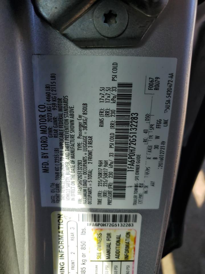 2016 Ford Fusion VIN 1FA6P0H72G5132283 Copart auction photo, front end damage thumbnail 12