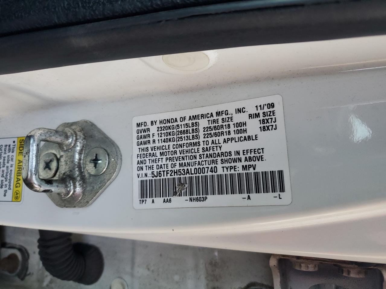 2010 Honda Accord VIN 5J6TF2H53AL000740 Copart auction photo, front end damage thumbnail 12