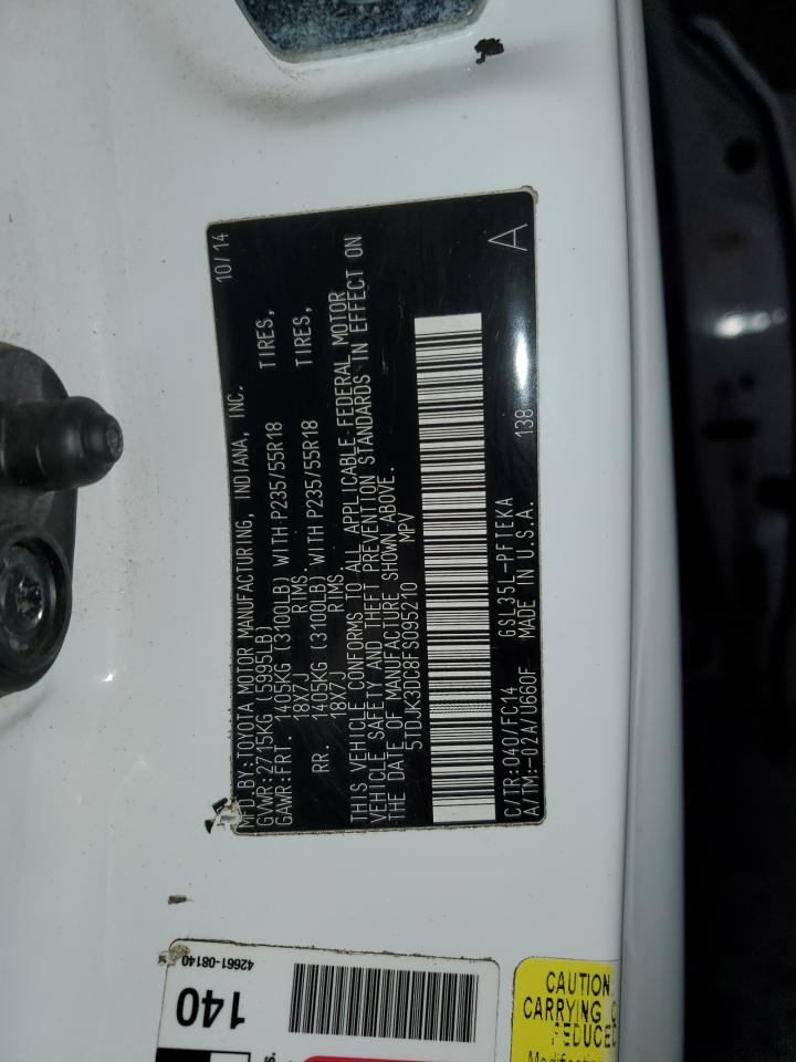 2015 Toyota Sienna VIN 5TDJK3DC8FS095210 Copart auction photo, front end / side damage thumbnail 13