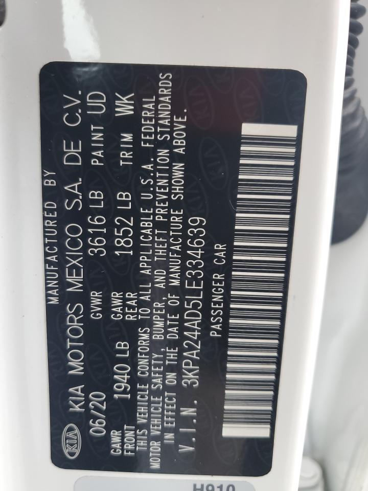 2020 KIA Rio VIN 3KPA24AD5LE334639 Copart auction photo, side damage thumbnail 14