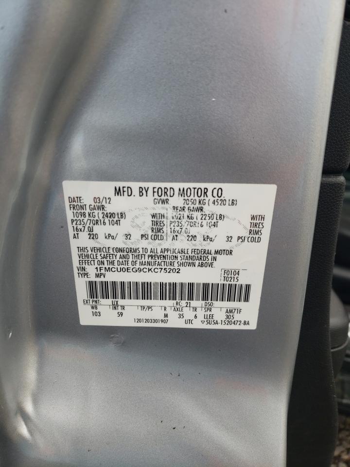 2012 Ford Escape VIN 1FMCU0EG9CKC75202 Copart auction photo, front end damage thumbnail 13