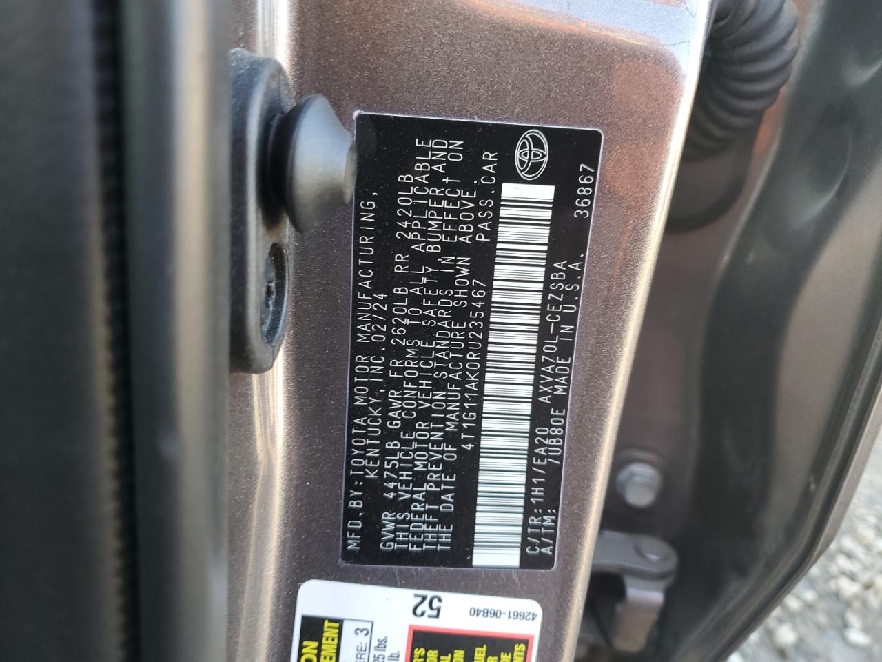 2024 Toyota Camry VIN 4T1G11AK0RU235467 Copart auction photo, all over damage thumbnail 13