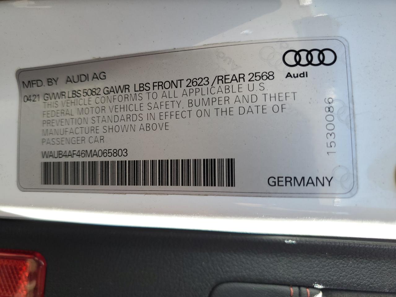 2021 Audi RS4 VIN WAUB4AF46MA065803 Copart auction photo, rear end damage thumbnail 14