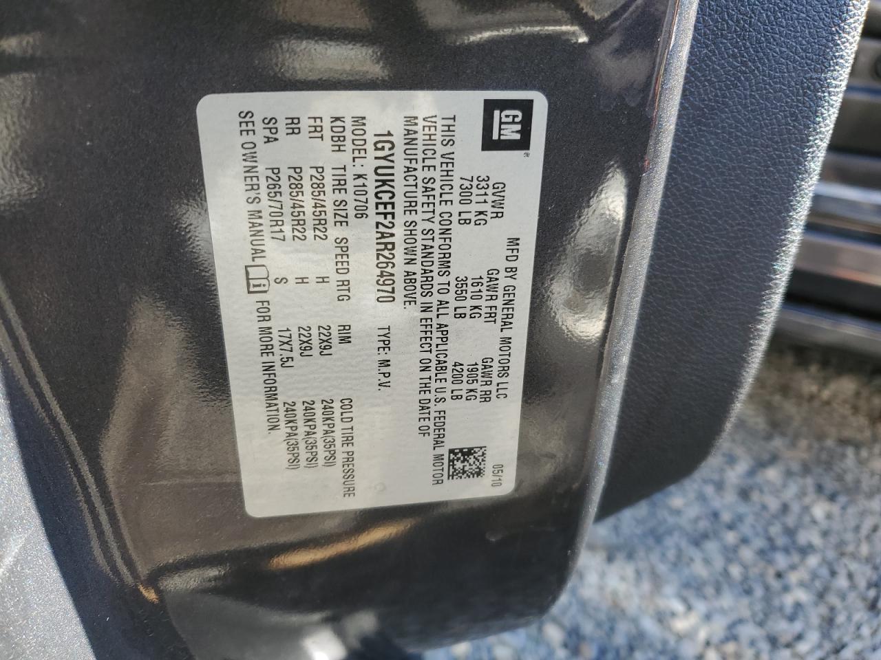 2010 Cadillac Escalade VIN 1GYUKCEF2AR264970 Copart auction photo, frame damage damage thumbnail 13