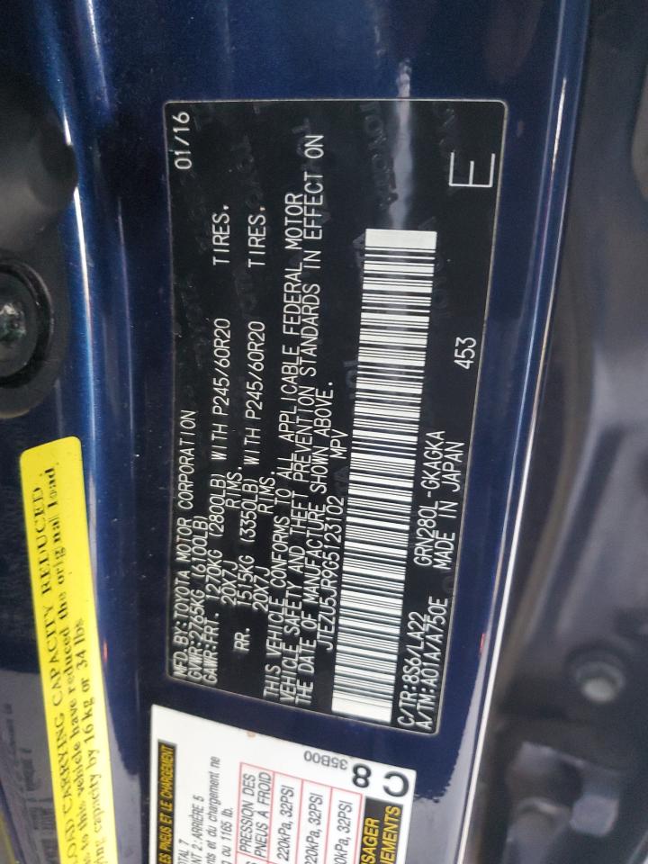 2016 Toyota 4Runner VIN JTEZU5JR9G5123102 Copart auction photo, front end damage thumbnail 12