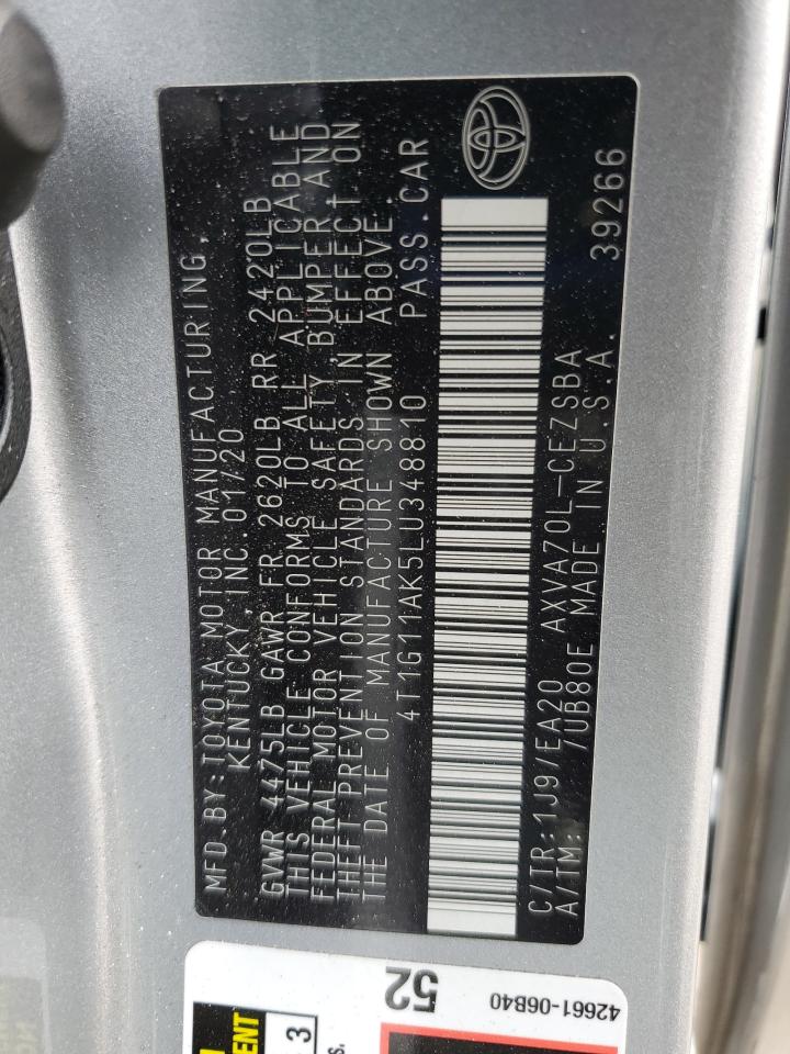 2020 Toyota Camry VIN 4T1G11AK5LU348810 Copart auction photo, all over damage thumbnail 15