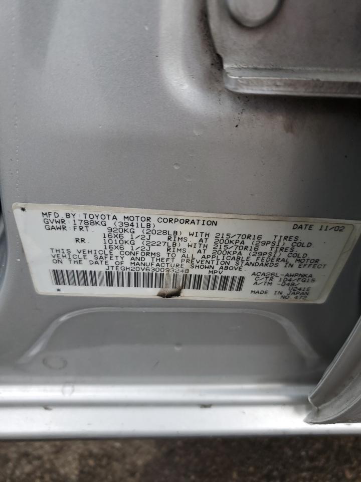 2003 Toyota RAV 4 VIN JTEGH20V630093248 Copart auction photo, minor dent/scratches damage thumbnail 13