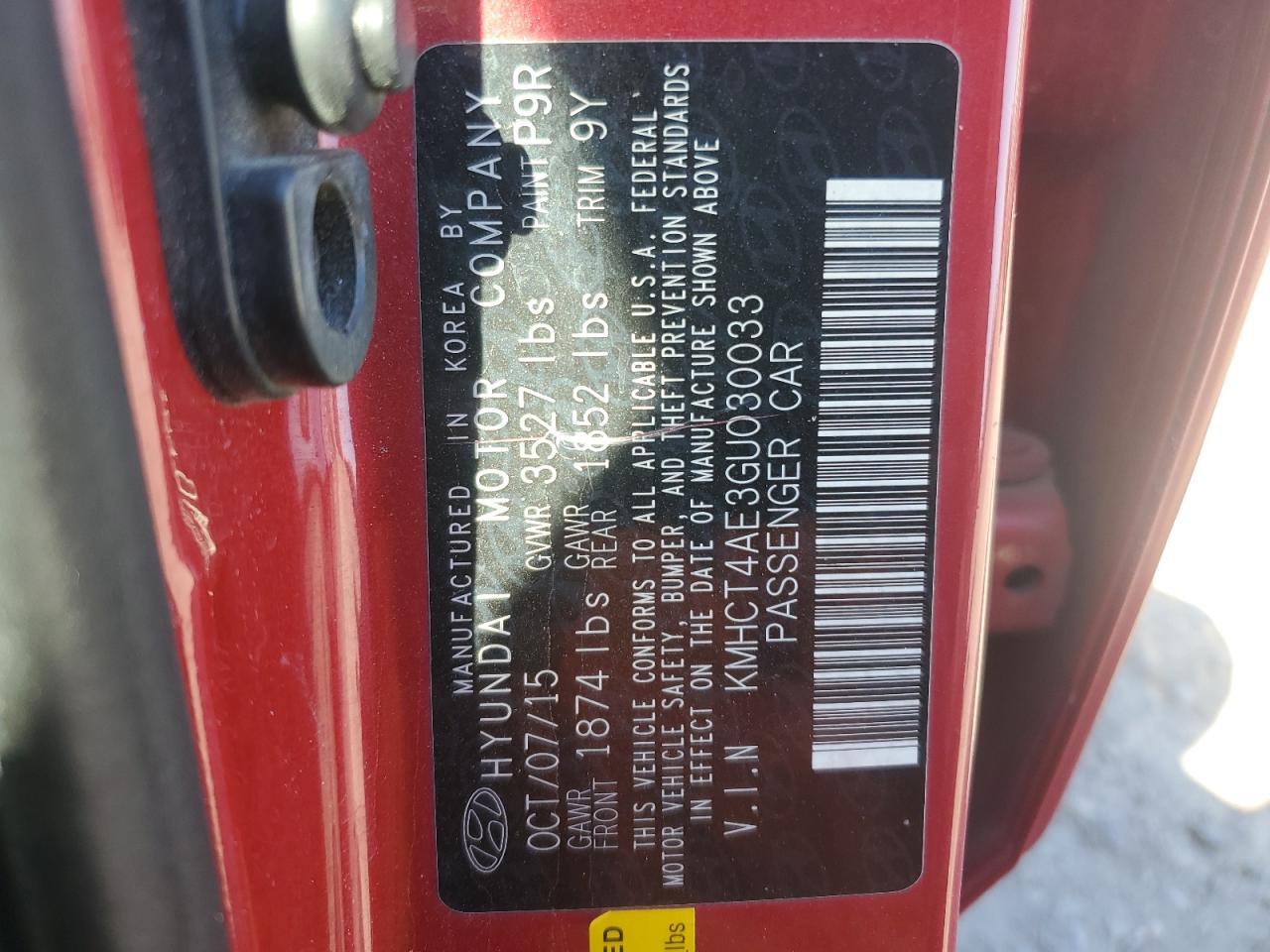2016 Hyundai Accent VIN KMHCT4AE3GU030033 Copart auction photo, mechanical damage thumbnail 12