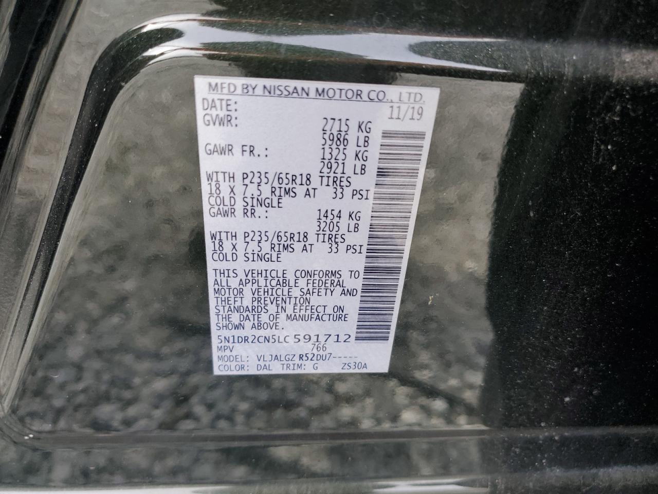 2020 Nissan Pathfinder VIN 5N1DR2CN5LC591712 Copart auction photo, front end damage thumbnail 14