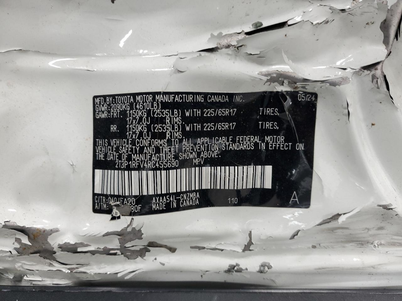 2024 Toyota RAV 4 VIN 2T3P1RFV4RC455690 Copart auction photo, all over damage thumbnail 13