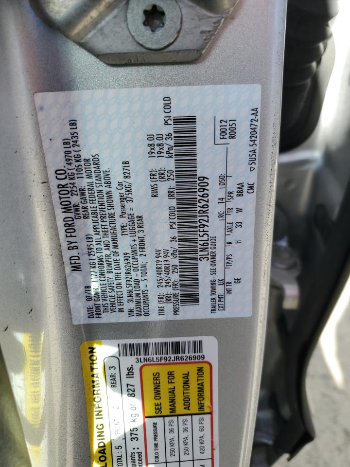 2018 Lincoln MKZ VIN 3LN6L5F92JR626909 Copart auction photo, normal wear damage thumbnail 12