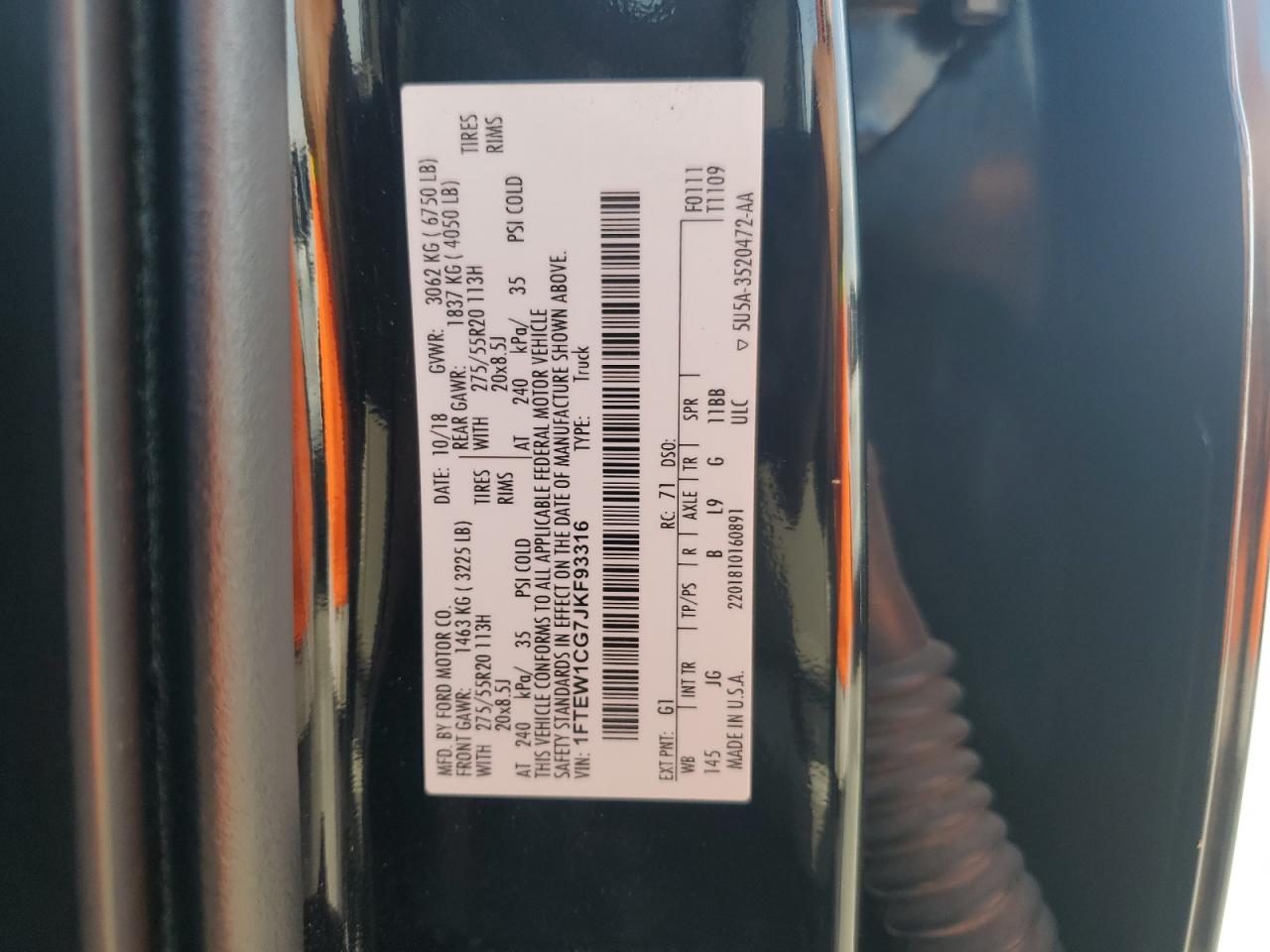 2018 Ford F-150 VIN 1FTEW1CG7JKF93316 Copart auction photo, mechanical / undercarriage damage thumbnail 14
