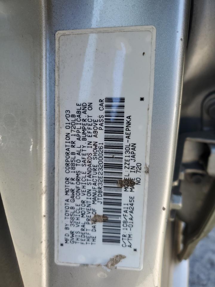 2003 Toyota Corolla VIN JTDBR32E232000261 Copart auction photo, front end / minor dent/scratches damage thumbnail 12