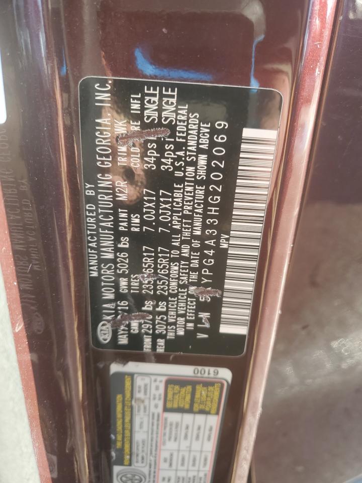 2017 KIA Sorento VIN 5XYPG4A33HG202069 Copart auction photo, rear end / side damage thumbnail 13