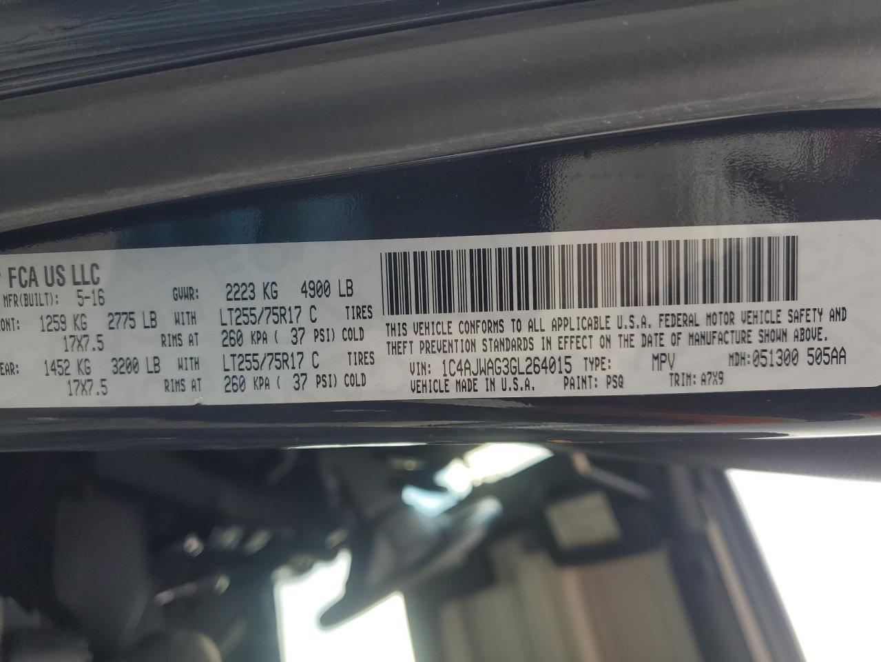 2016 Jeep Wrangler VIN 1C4AJWAG3GL264015 Copart auction photo, rear end damage thumbnail 14