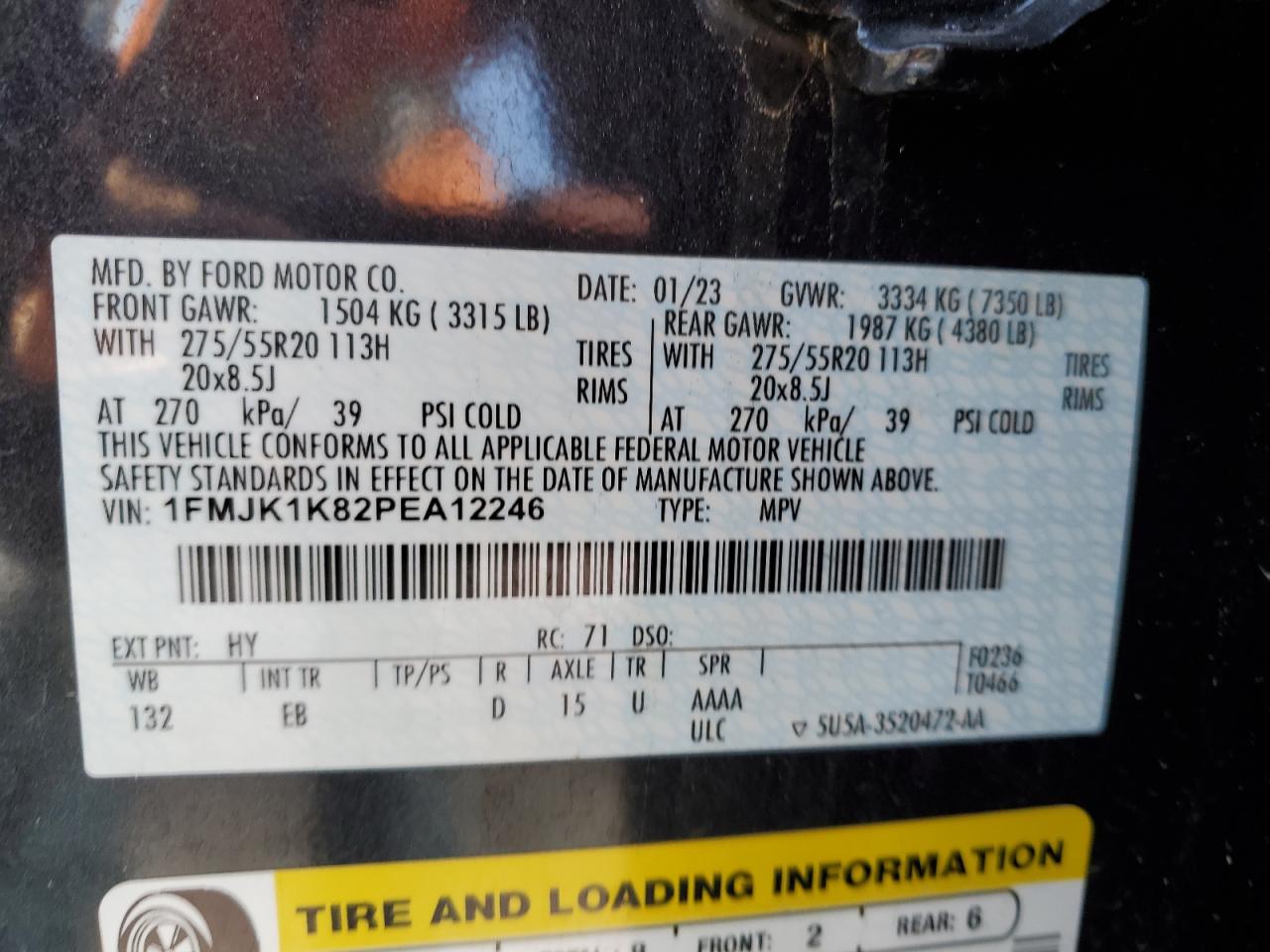 2023 Ford Expedition VIN 1FMJK1K82PEA12246 Copart auction photo, front end / minor dent/scratches damage thumbnail 14
