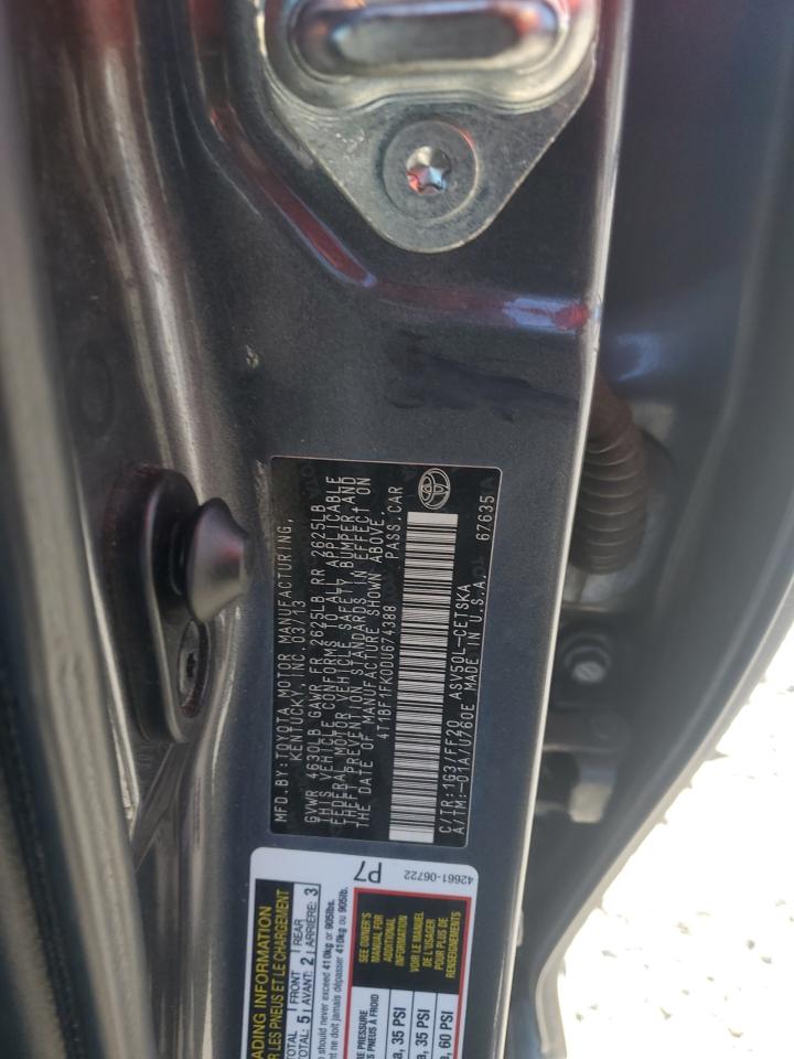 2013 Toyota Camry VIN 4T1BF1FK0DU674388 Copart auction photo, rear end / minor dent/scratches damage thumbnail 14