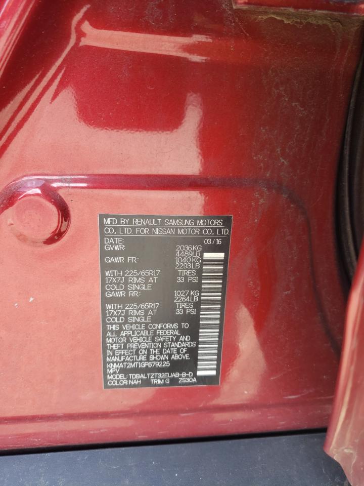 2016 Nissan Rogue VIN KNMAT2MT1GP679225 Copart auction photo, front end damage thumbnail 14