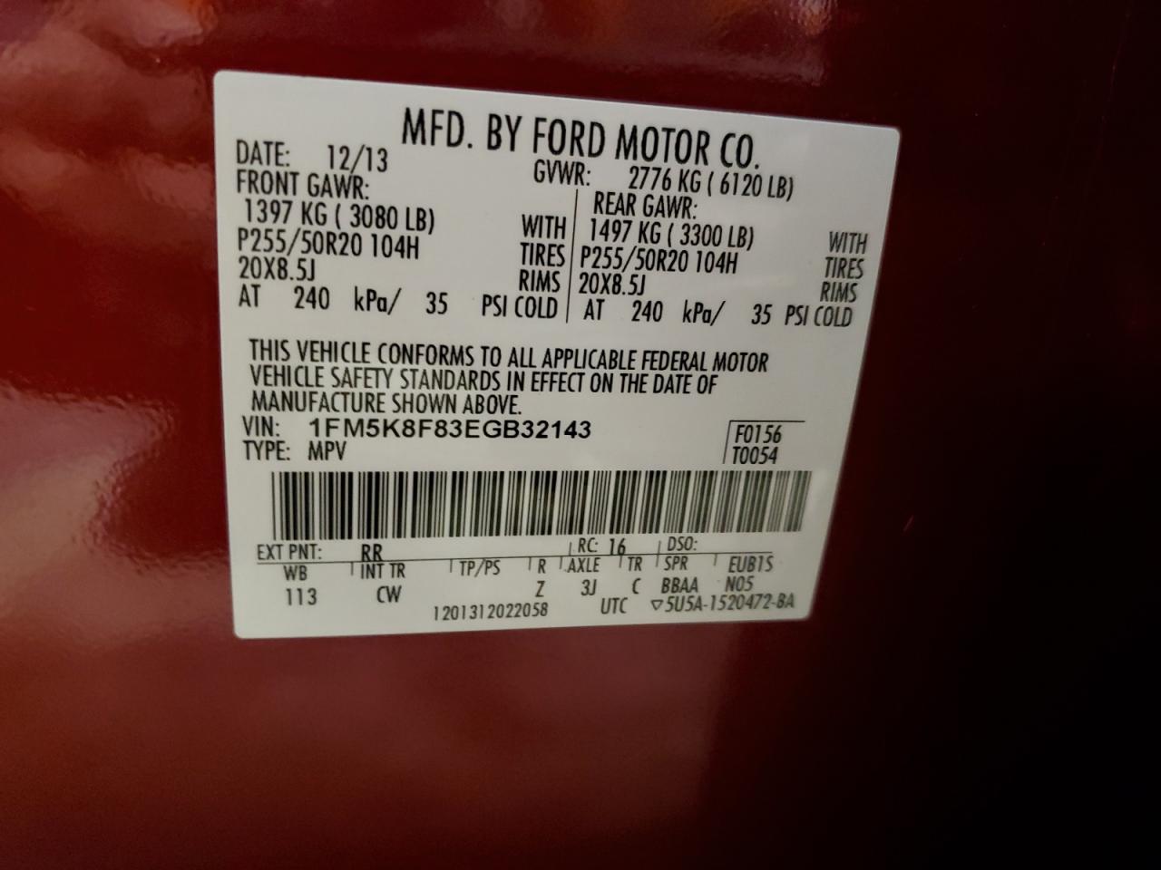 2014 Ford Explorer VIN 1FM5K8F83EGB32143 Copart auction photo, vandalism / side damage thumbnail 13
