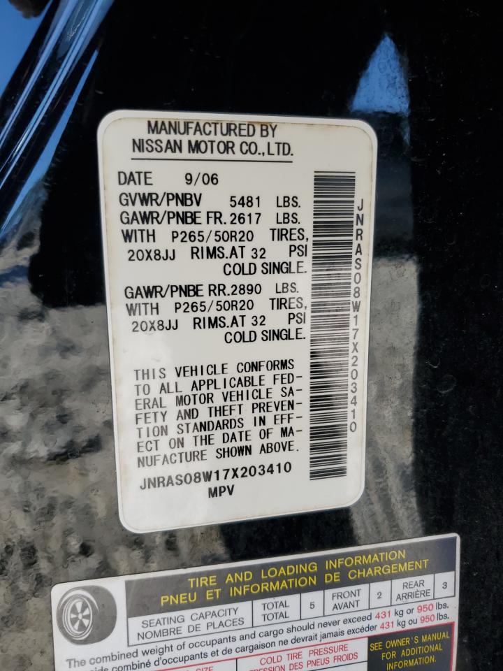 2007 Infiniti FX VIN JNRAS08W17X203410 Copart auction photo, side damage thumbnail 13