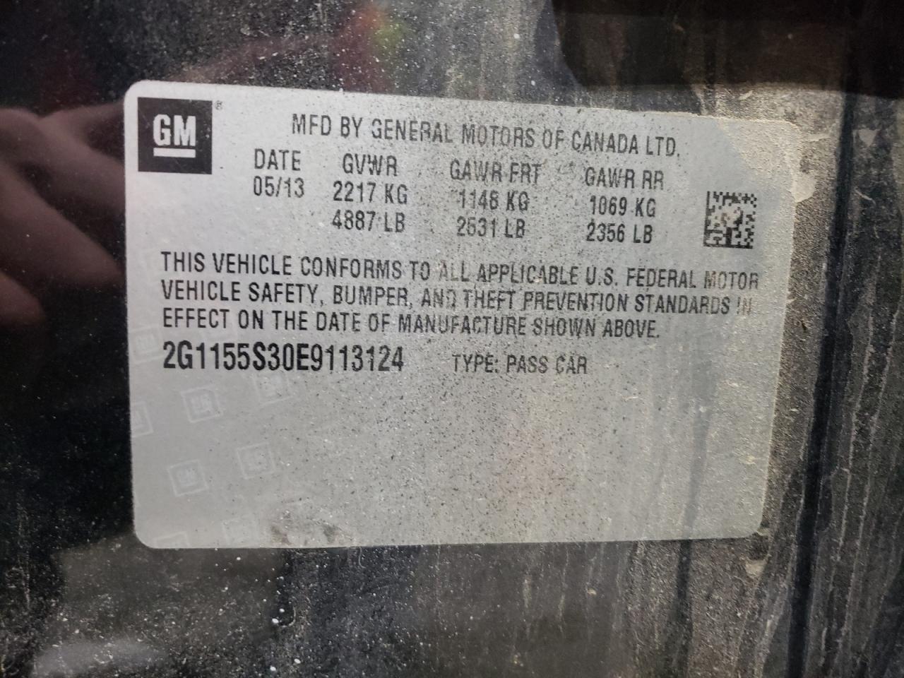 2014 Chevrolet Impala VIN 2G1155S30E9113124 Copart auction photo, front end / minor dent/scratches damage thumbnail 13