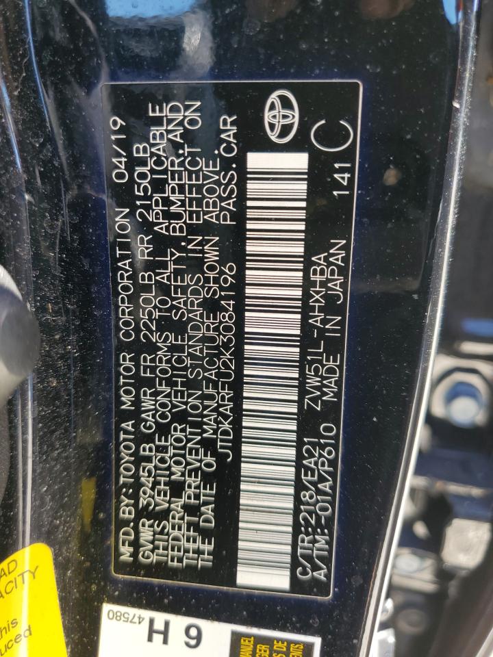 2019 Toyota Prius VIN JTDKARFU2K3084196 Copart auction photo, front end / minor dent/scratches damage thumbnail 13