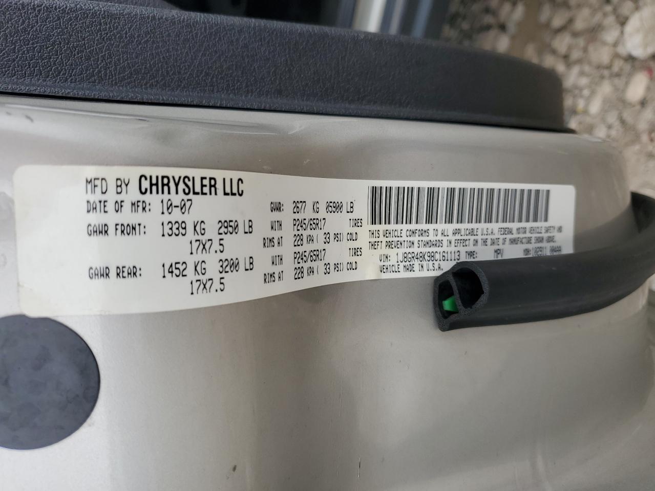 2008 Jeep Grand Cherokee VIN 1J8GR48K98C161113 Copart auction photo, side damage thumbnail 15