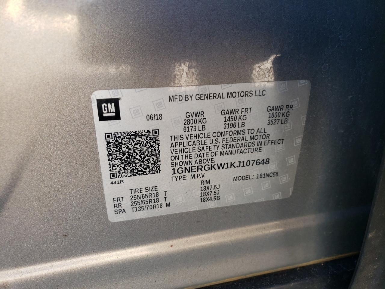 2019 Chevrolet Traverse VIN 1GNERGKW1KJ107648 Copart auction photo, front end damage thumbnail 13