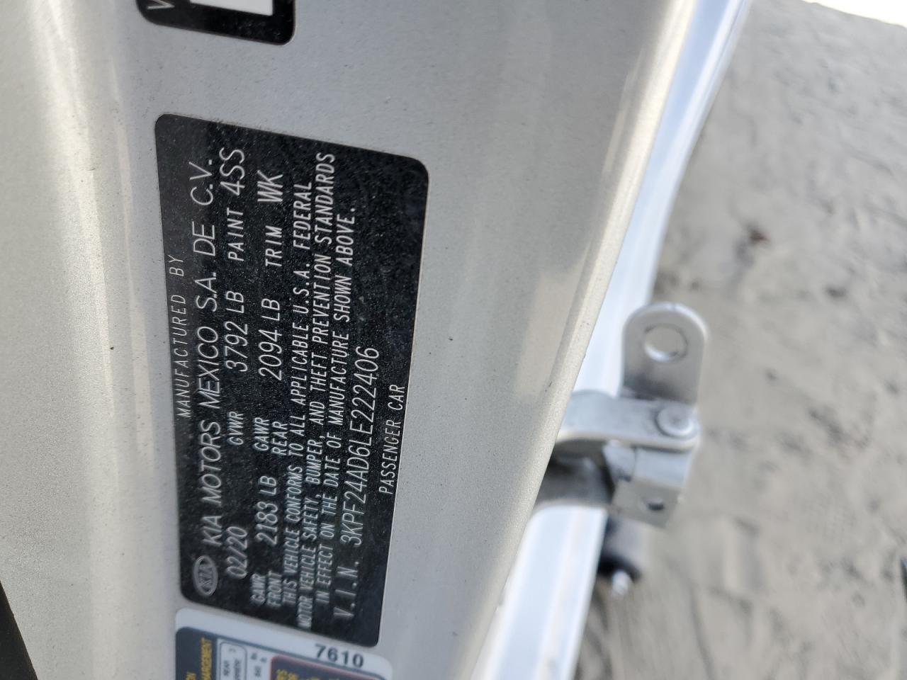 2020 KIA Forte VIN 3KPF24AD6LE222406 Copart auction photo, all over damage thumbnail 13