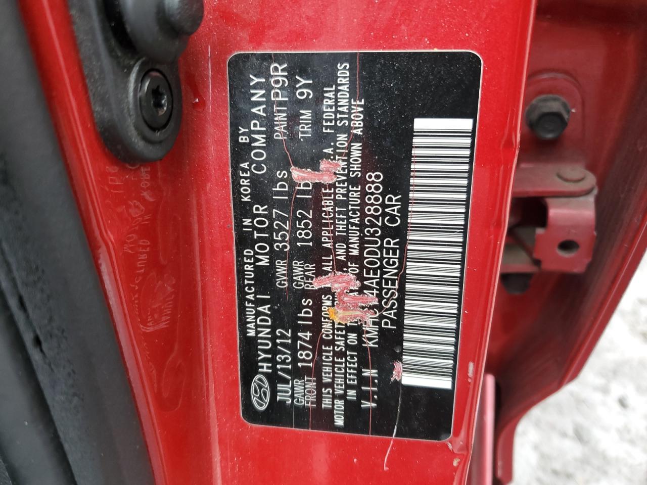2013 Hyundai Accent VIN KMHCT4AE0DU328888 Copart auction photo, front end / side damage thumbnail 12