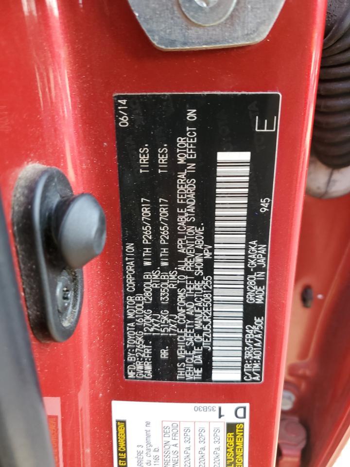 2014 Toyota 4Runner VIN JTEZU5JR2E5081255 Copart auction photo, all over damage thumbnail 14