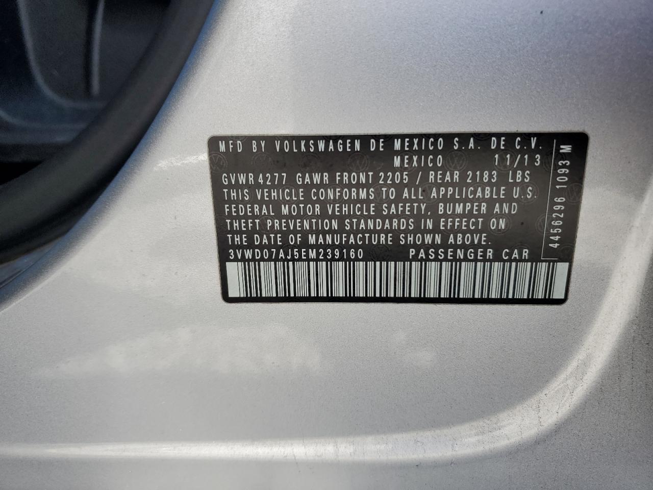 2014 Volkswagen Jetta VIN 3VWD07AJ5EM239160 Copart auction photo, front end damage thumbnail 13