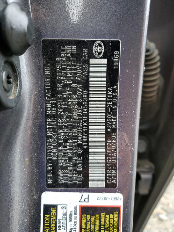 2014 Toyota Camry VIN 4T1BF1FK3EU459380 Copart auction photo, front end damage thumbnail 14