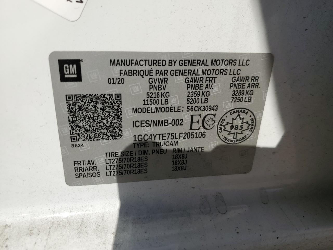 2020 Chevrolet Silverado VIN 1GC4YTE75LF205106 Copart auction photo, front end damage thumbnail 13