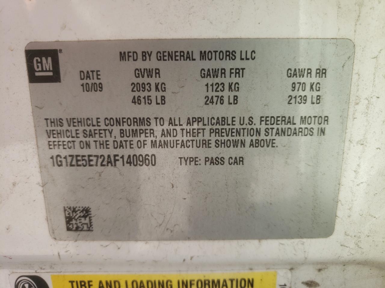 2010 Chevrolet Malibu VIN 1G1ZE5E72AF140960 Copart auction photo, rear end / minor dent/scratches damage thumbnail 15
