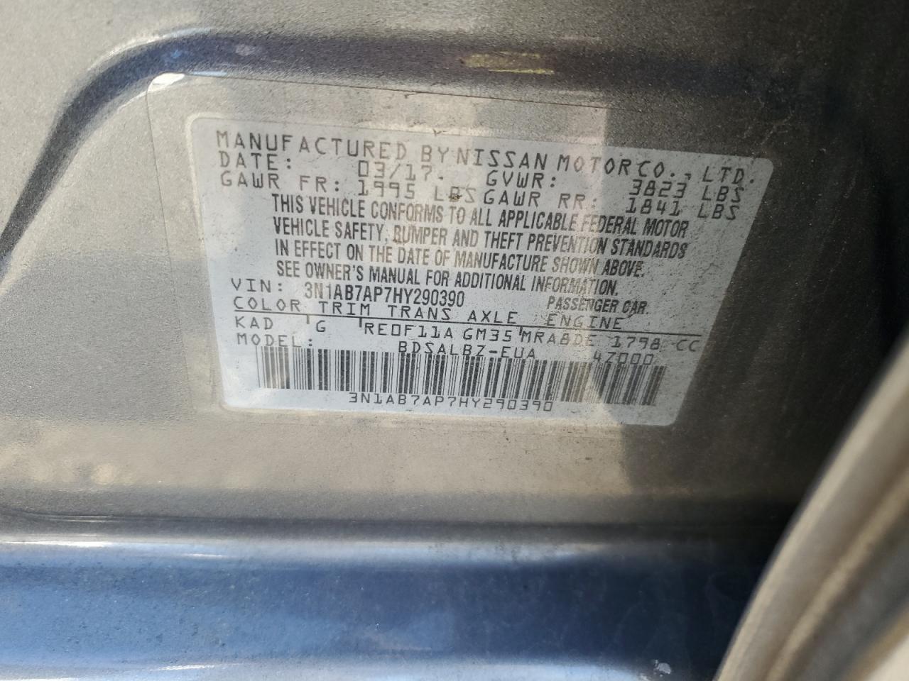 2017 Nissan Sentra VIN 3N1AB7AP7HY290390 Copart auction photo, front end damage thumbnail 12