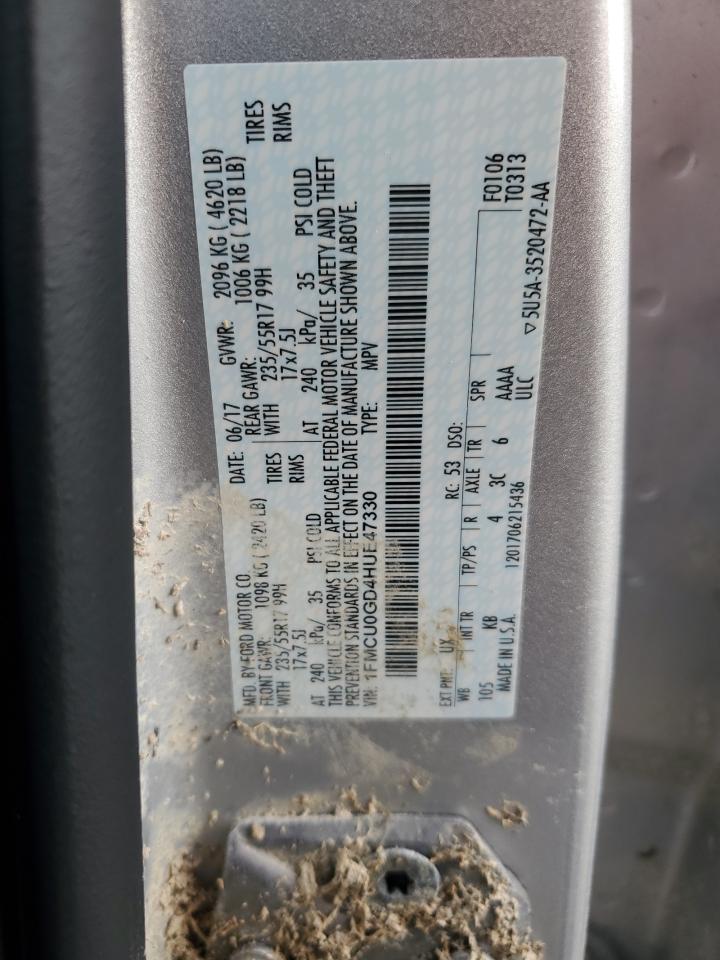 2017 Ford Escape VIN 1FMCU0GD4HUE47330 Copart auction photo, water/flood / side damage thumbnail 14