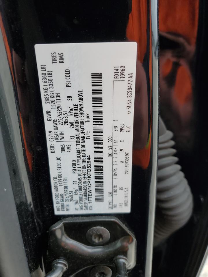 2019 Ford F-150 VIN 1FTEW1CP1KFD52944 Copart auction photo, front end / side damage thumbnail 12