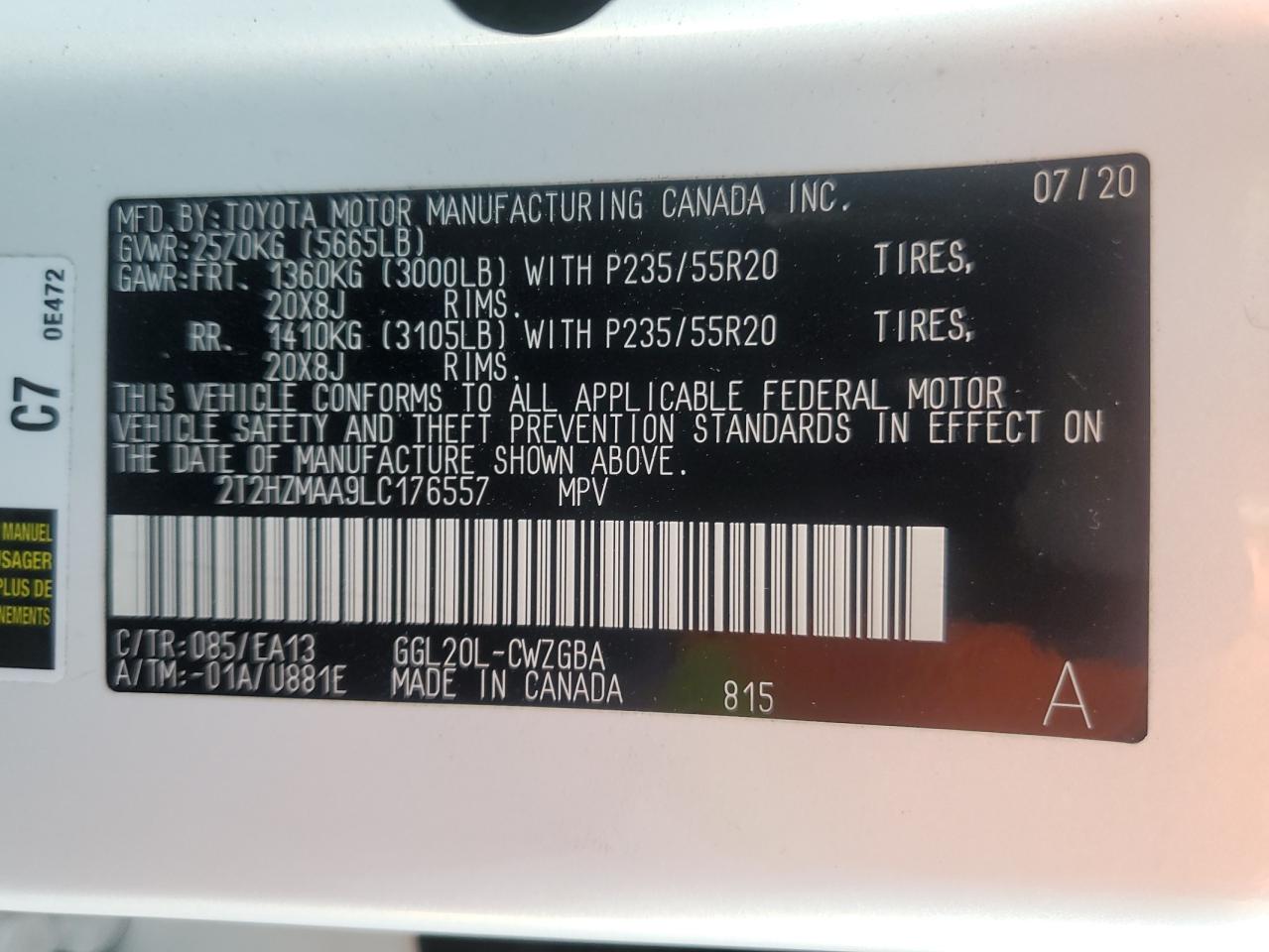 2020 Lexus RX VIN 2T2HZMAA9LC176557 Copart auction photo, front end damage thumbnail 15