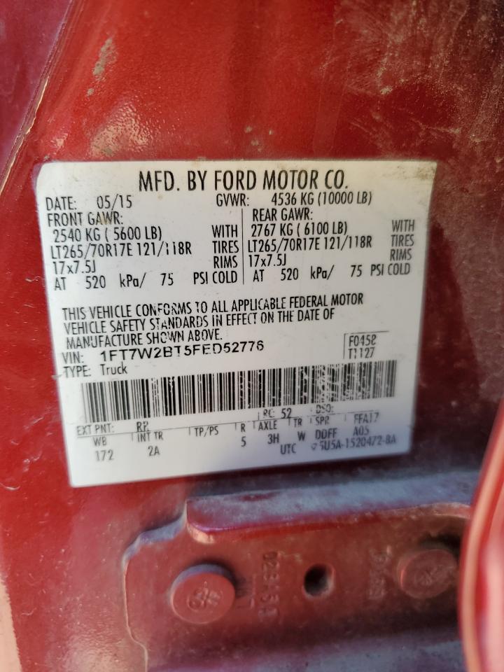 2015 Ford F250 VIN 1FT7W2BT5FED52776 Copart auction photo, side / hail damage thumbnail 12