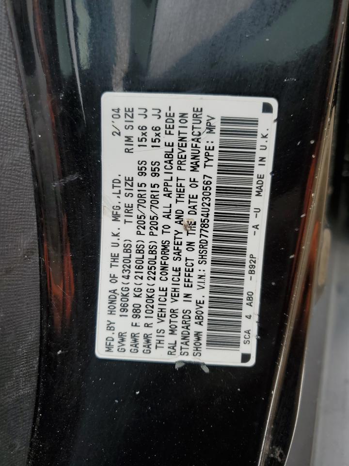 2004 Honda CR-V VIN SHSRD77854U230567 Copart auction photo, front end damage thumbnail 14