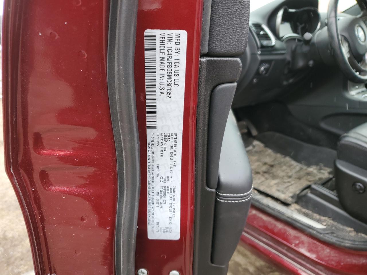 2021 Jeep Grand Cherokee VIN 1C4RJFBG5MC801352 Copart auction photo, rear end damage thumbnail 13