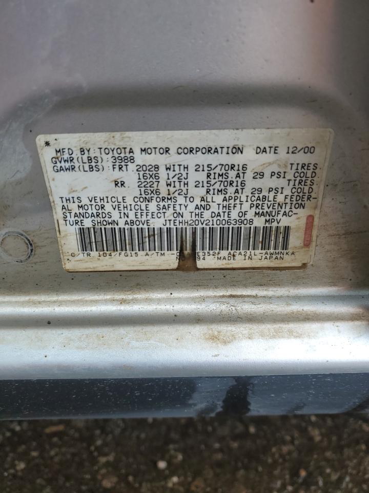 2001 Toyota RAV 4 VIN JTEHH20V210063908 Copart auction photo, front end / side damage thumbnail 14