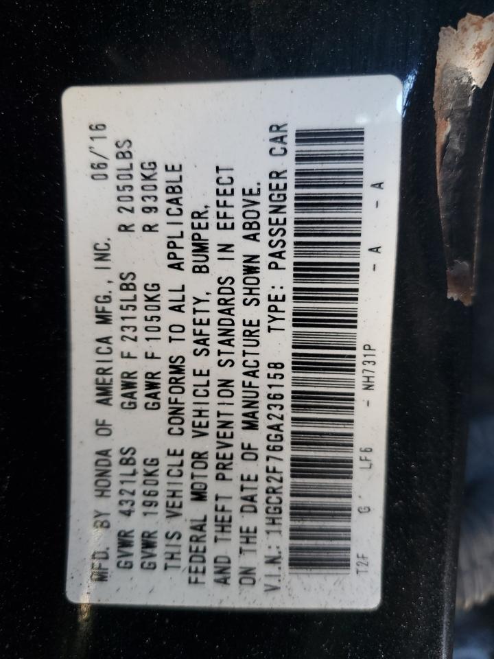 2016 Honda Accord VIN 1HGCR2F76GA236158 Copart auction photo, front end damage thumbnail 12