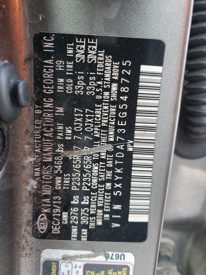 2014 KIA Sorento VIN 5XYKTDA73EG548725 Copart auction photo, front end / minor dent/scratches damage thumbnail 13