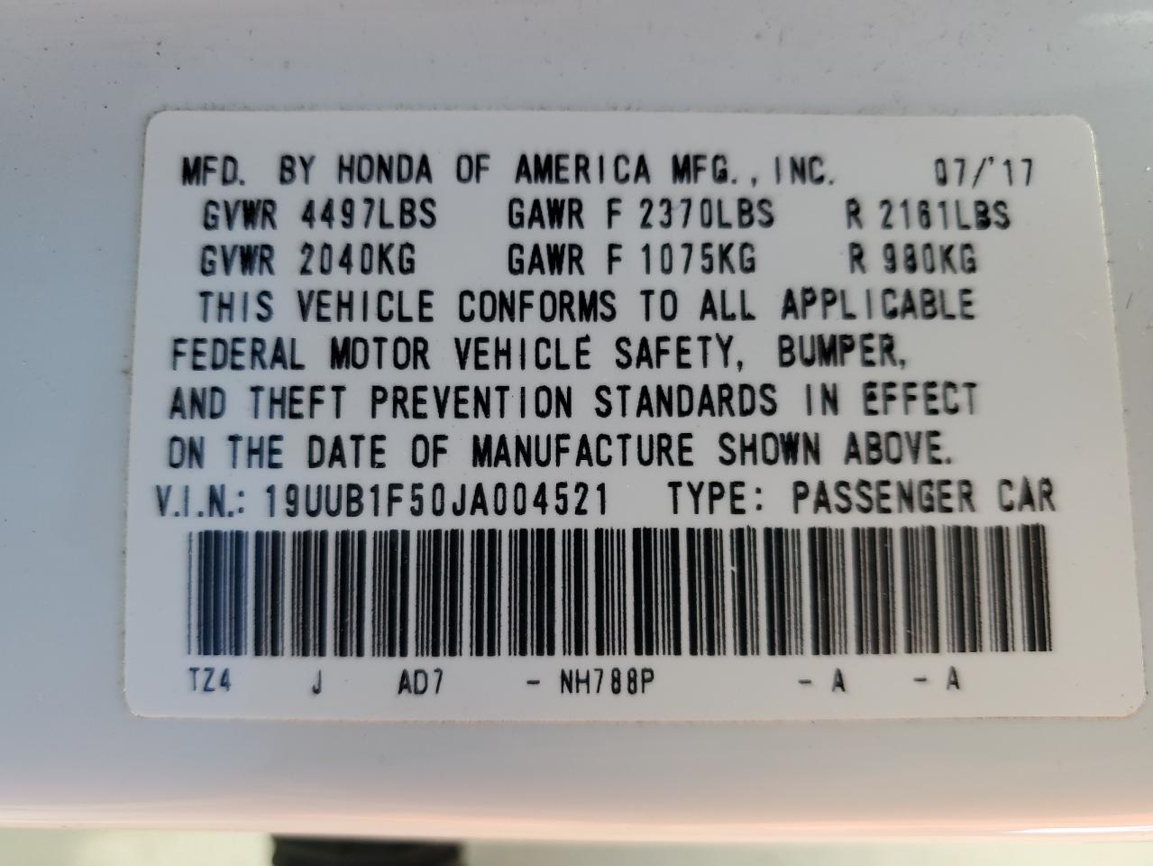 2018 Acura TLX VIN 19UUB1F50JA004521 Copart auction photo, front end / all over damage thumbnail 12