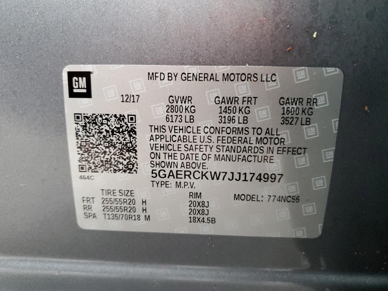2018 Buick Enclave VIN 5GAERCKW7JJ174997 Copart auction photo, front end damage thumbnail 13