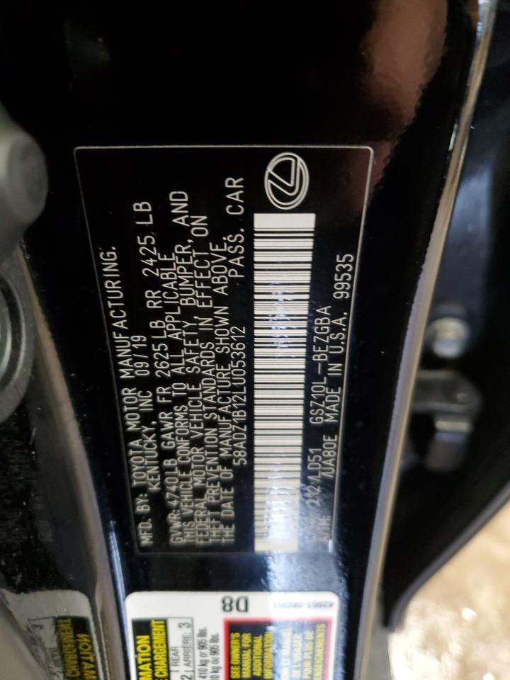2020 Lexus ES VIN 58ADZ1B12LU053612 Copart auction photo, front end damage thumbnail 12
