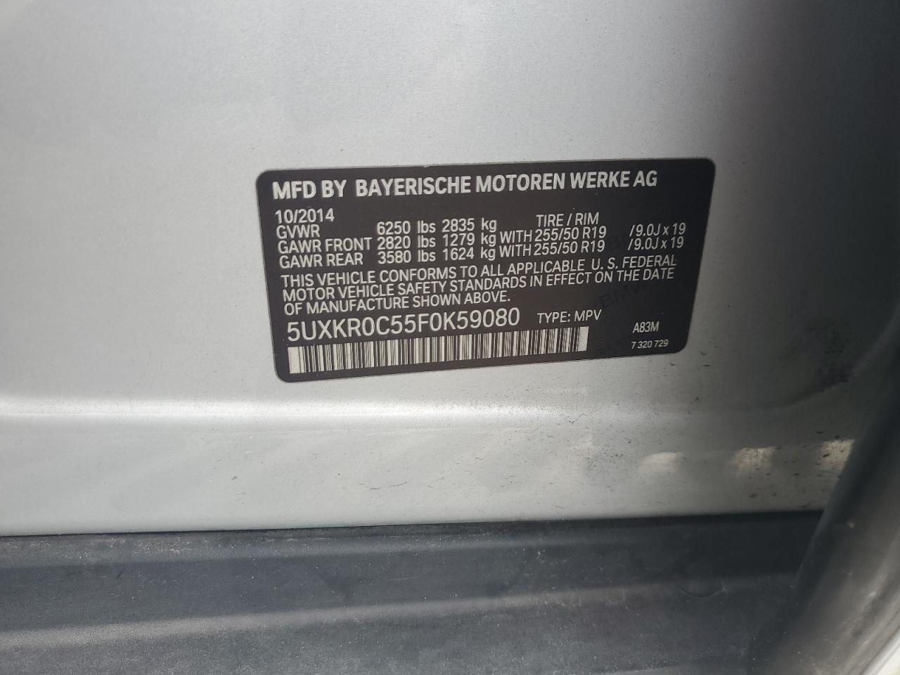 2015 BMW X5 VIN 5UXKR0C55F0K59080 Copart auction photo, front end damage thumbnail 15